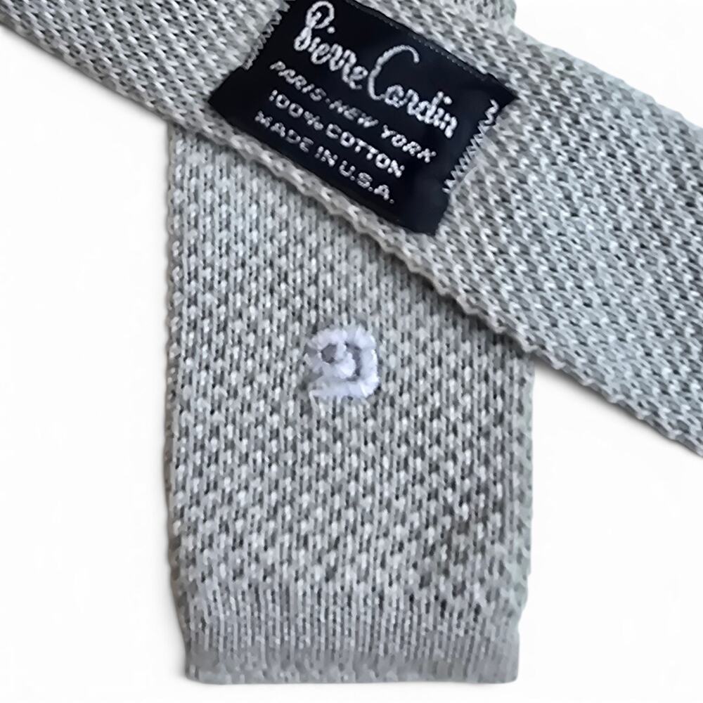 Vintage Pierre Cardin Knit Tie Gray 100% Cotton USA Slim 51" Designer Necktie